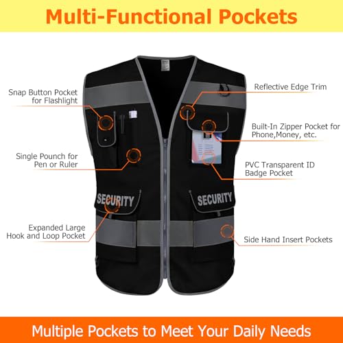 TCCFCCT Security Vest for Security Guard 9 Pockets Safety Vest, Black S - color: Black-bison 09, size: Small
