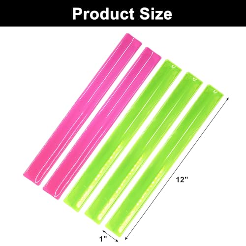 12 Pcs Reflective Snap Bands High Visibility Reflectors for Night Cycling, Jogging, and Working - color: Green、Pink