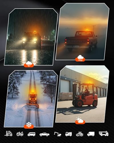 Amber Magnetic Strobe Beacon Light for Trucks & Golf Carts, Rechargeable