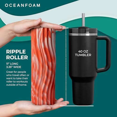 Oceanfoam Ripple Small Foam Roller for Physical Therapy (Orange Marbled)