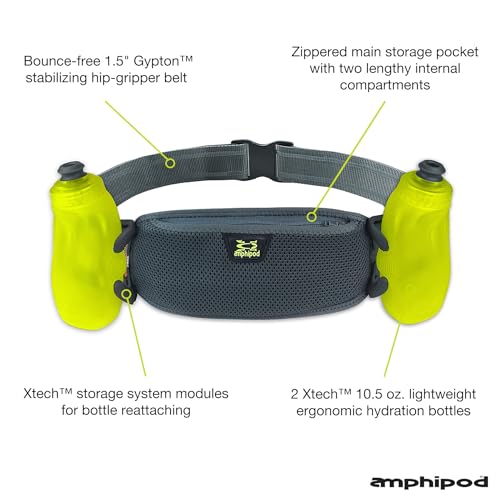 Amphipod RunLite Xtech 10K Hydration Belt for Ultra Runners - 21 oz - color: Steel/Green
