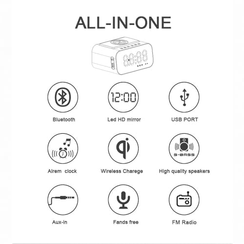 IHAO 7in1 Multifunctional Digital Alarm Clock with 15W Fast Wireless Charger Bluetooth Speaker LED Display Clock FM Radio TF Card, AUX Input, USB Port Dual Alarm for Bedroom and Office-BT510 Black - color: 5in1 Wireless Charger Alarm Clock Bt510 Black