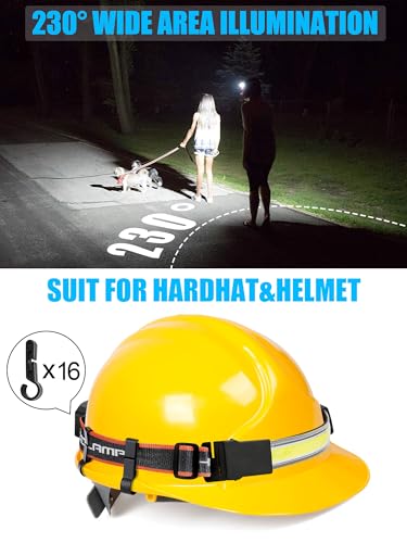 LED Headlamp, USB Rechargeable Hard Hat Light, 230° Broadbeam Headlight - color: Black Stripes + Red 4PC