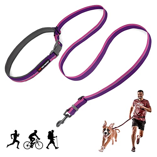 Tuff Pupper Hands Free Adjustable Length Dog Leash | Lightweight for Running Jogging Walking | Padded Waist Belt (24-50 inch) | Adjusts 3 to 6 Feet Length | Strong Ballistic Nylon w/Reflective Strips - color: Punch Purple
