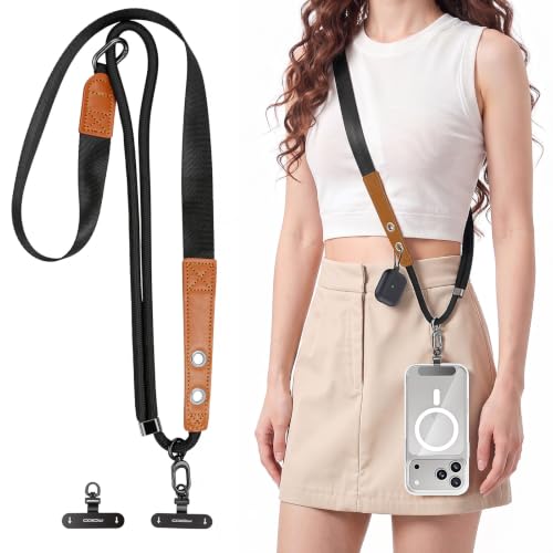 MoKo Adjustable Phone Lanyard Crossbody Strap with 2 Hanging Loops - color: Black