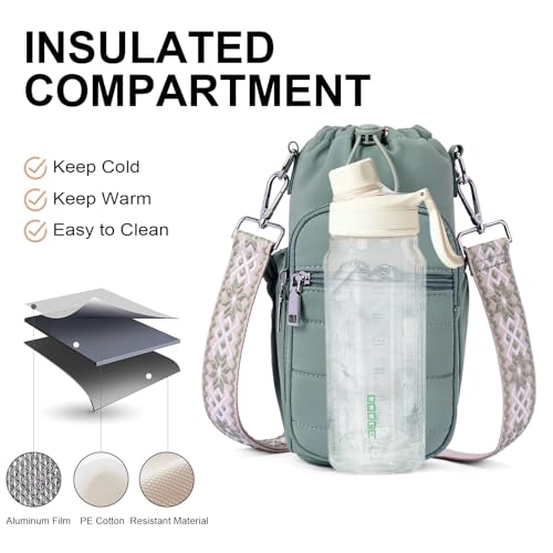 Water Bottle Bag 40 oz Crossbody Holder for Walking Hiking Insulated Carrier Purse with Adjustable Strap - color: Green