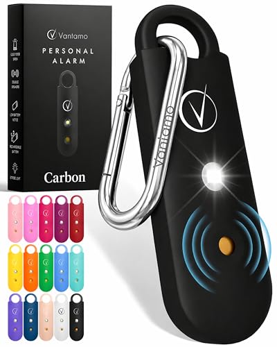 Vantamo Personal Alarm for Self Defense with Low Battery Notice, Strobe Light & Extra Loud 130 dB Double Speakers Safety Keychain Set for Women, Rechargeable Panic Button for Womens Self Defense - color: Carbon