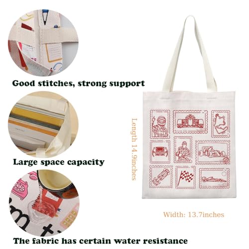 KUIYAI Motorsport Race Stamp Tote Bag Sunday Racing Day Canvas Bag Kart Competition Speed Track Day Gift Checkered Flag Gift