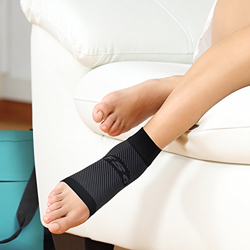OrthoSleeve FS6 Foot Bracing (Single Sleeve) treats Plantar Fasciitis, Achilles Tendonitis and relieves heel pain in a soft, moisture-wicking fabric - color: Black, size: X-Large