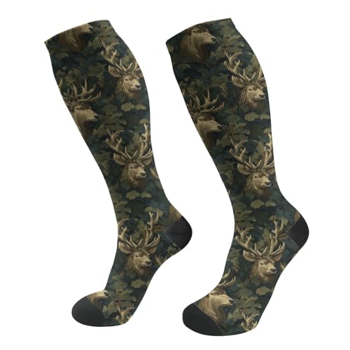 FREEHOTU Compression Knee High Socks for Women/Men Circulation 15-20 Mmhg - color: Hunting Deer