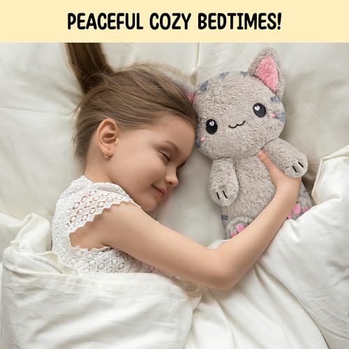 Grey Cat Microwavable 1.5 lbs Unscented Heating Pad for Women and Kids- Cute Soft Cozy Pillow Plush Heatable Warm Stuffed Animals - Kawaii Hot and Cold Plushie - Grey Cat Gifts for Girls and Women - color: Grey Cat