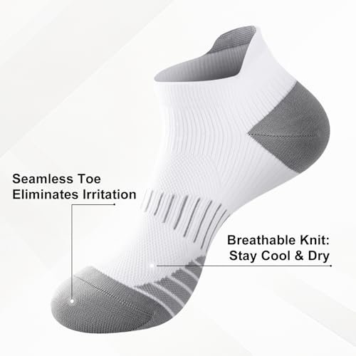 Ankle Compression Socks for Men & Women, 6 Pairs, Low Cut - color: White2, size: Large