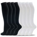 fenglaoda 8 Pairs Compression Socks for Men & Women 20-30 mmHg Knee High Nurse Pregnant Running Medical and Travel Athletic - color: 05-8 pairs-black/white2-NEW, size: Large-X-Large
