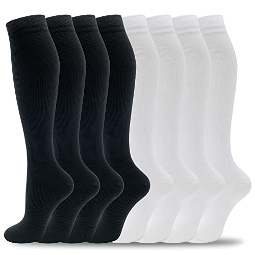 fenglaoda 8 Pairs Compression Socks for Men & Women 20-30 mmHg Knee High Nurse Pregnant Running Medical and Travel Athletic - color: 05-8 pairs-black/white2-NEW, size: Small-Medium