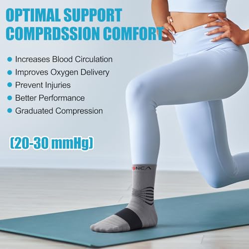 NEENCA Professional Compression Socks for Women Men Circulation, 20-30 mmHg - color: Gray Black - 2 Pairs, size: Large