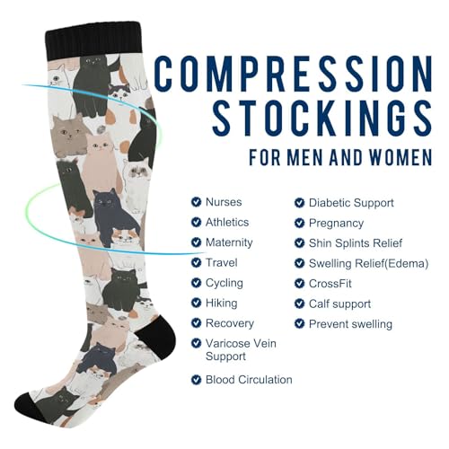 Wusikd Cats Compression Socks for Women and Men Circulation Cute Long Socks for Athletic Running 1 - color: Cats