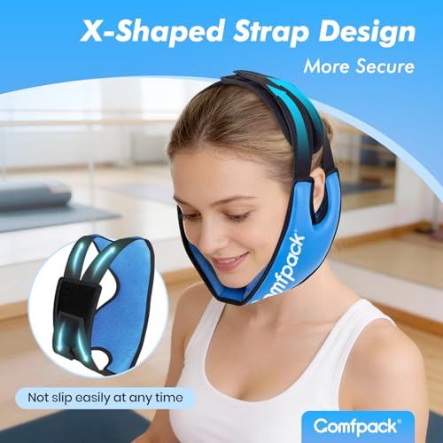 Comfpack Wisdom Teeth Ice Pack Head Wrap for TMJ, Jaw & Chin Relief with Larger Coverage, Flexible Double Sided Face Ice Pack for Oral Surgery, Teeth Removed, Tonsillectomy, Swelling - color: Blue 1pack