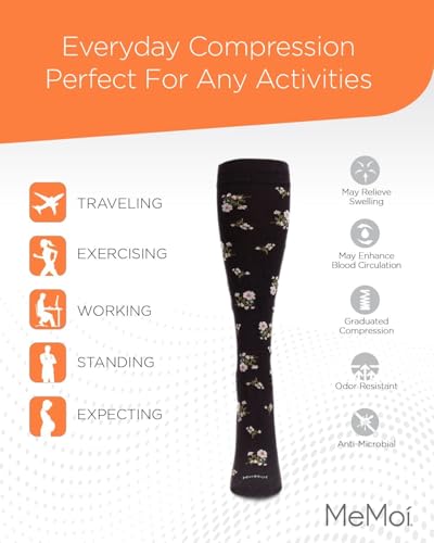 Wellfit Women's Ditsy Floral Nylon 15-20mmHg Graduated Compression Socks - size: 9-11
