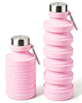 Nefeeko Collapsible Water Bottle, 27oz Reuseable BPA Free Silicone Foldable Water Bottles for Travel Gym Camping Hiking, Portable Leak Proof Sports Water Bottle with Carabiner - color: Light Pink-27oz