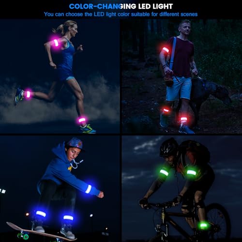 Fokia Kunbio Light Up LED Armband for Running Walking at Night,Reflective Arm Bands for Runners,Rechargeable Jogging Lights,High Visibility Night Running Safety Gear Adjustable Running Women Men Kids - color: Blue