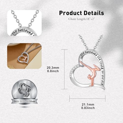 PROESS Tennis/Basketball/Soccer/Gymnastics/Running/Golf/Barbell Necklace 925 Sterling Silver Sports Pendant Inspirational Jewelry Gifts for Women - style: Gymnastics
