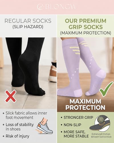 Compression Socks with Grips for Women Toe Pilates Socks Grippy Socks Woman Hospital Non Slip for Pregnancy Nurse - color: B02-Black/Purple