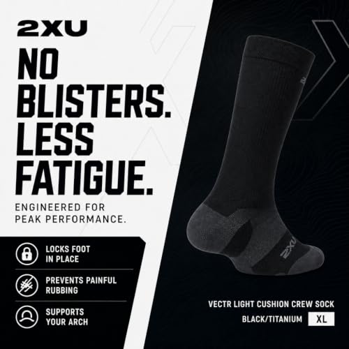 2XU unisex-adult Vectr Full Length Sock - color: Black/Titanium, size: 7
