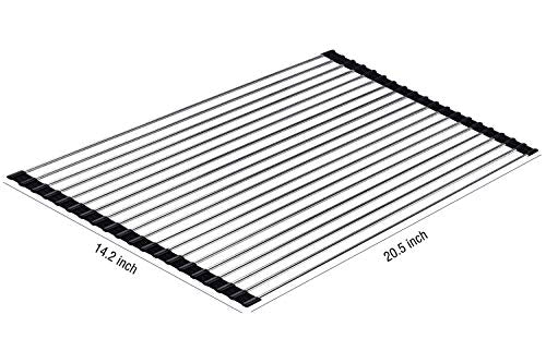 Ahyuan Roll up Dish Drying Rack Over The Sink Kitchen Roll up Sink Drying Rack Portable Dish Drainer Foldable Dish Drying Rack (Black, 20.5''X14'') - color: Black, size: Rectangle 20.5 inches x 14 inches