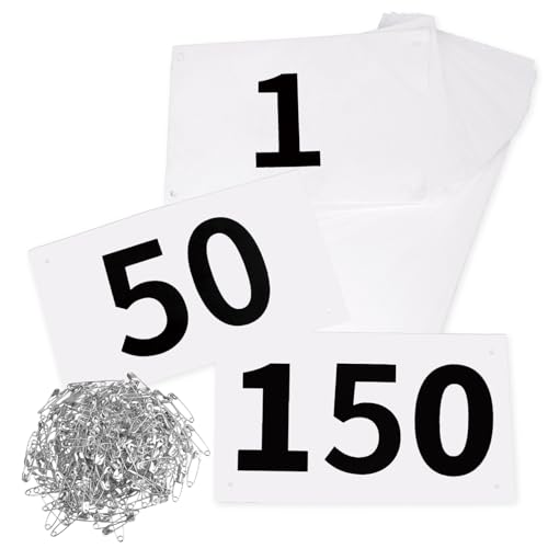JEELAD Race Bibs 4" x 7" Running Bids Racing Numbers with Safety Pins Tyvek Tearproof Waterproof Number Cards 1-200 for Marathon Runners Sports Races Competition Events - color: White [4"x7"] 001-150