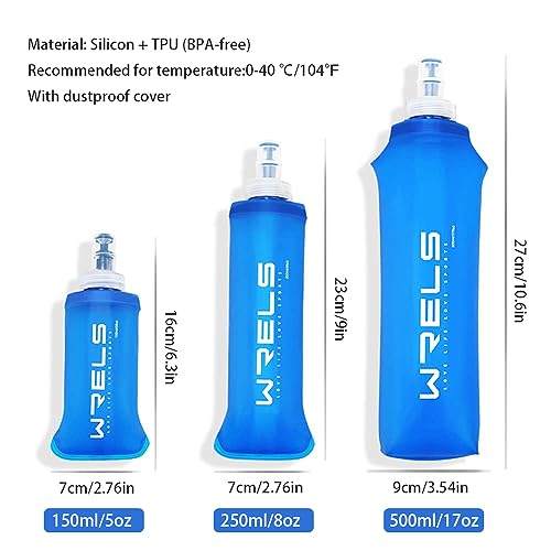 WRELS Soft Running Water Flask Soft Flasks Collapsible Soft Water Bottles Small BPA-Free for Sports Hiking Hydration Pack 5oz/8oz/17oz(BLACK,17oz) - color: Black, style: 500ml/17oz