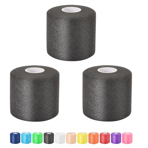 Pre Wrap Athletic Tape 3 Pack, 2.76 Inch x 30 Yards Foam Underwrap, Black - color: Black
