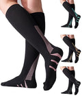 4 Pairs 20-30mmHg Compression Socks for Women Knee High Flying - color: Black Mix, size: Small-Medium