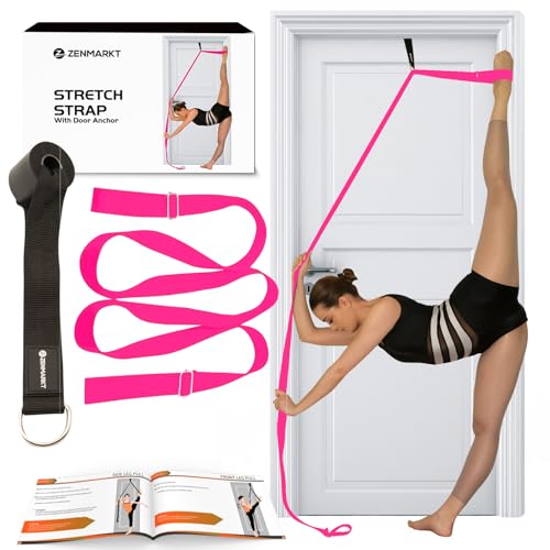 Stretching Strap with Door Anchor for Splits and Flexibility Training - color: Pink