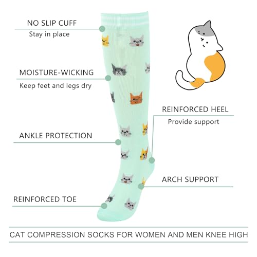 Junely Compression Socks for Women Knee High Stockings Funny Cute - color: A06blue Cat