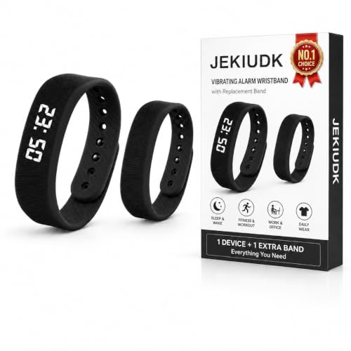 Vibrating Alarm Wristband Clock Smart Watch Bracelets for Mens Digital Heavy Sleepers Fit Wrist Womens Tracker Vibro Vibration Silent Small Distance Teens Shock Despertador Band Alert - color: Black Wristband + Black Replacement Band