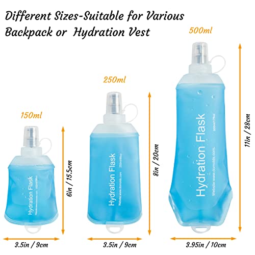 J.CARP 2Pcs 150ml Soft Flask Running Water Bottles, TPU Foldable Running Hydration Flask for Hydration Pack Cycling Hiking Climbing Outdoors Motorbike - color: Blue-2Pcs, 150ml