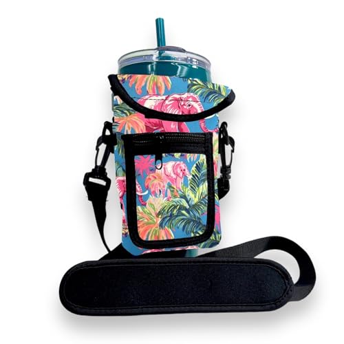 Drink Handlers Drink Carrier with Pocket Purse - Versatile Water Bottle Holder with Strap -Velcro Strap Fits Around 30-40oz Tumblers - Preppy Elephant - color: Preppy Elephant