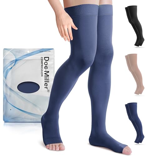 Doc Miller Thigh High Open Toe Compression Stockings 15-20mmHg - color: Dark Blue, size: XX-Large