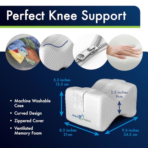 Sports Medica Knee Pillow for Side Sleepers, Memory Foam Leg Pillow Cushion - color: White