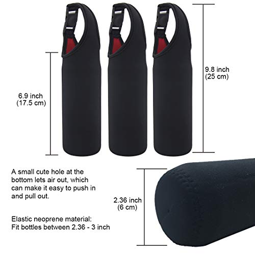 Kvvdi 3 Pack 16 oz - 21 oz Neoprene Water Bottle Sleeve 16.9oz Portable Bottle Cooler Cover Holder Strap for Outdoor - color: 3Pack-Black