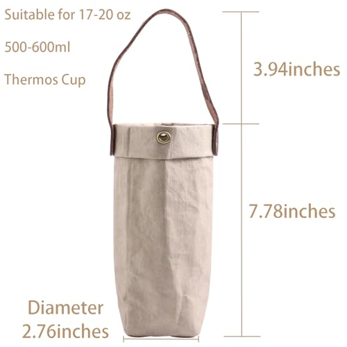 Water Bottle Carrier with Strap,Washed kraft Paper Water Cup Sleeve for 17/20oz Insulated Water Bottle,for Walking Hiking Camping Gym - color: Grey-11.8inches high
