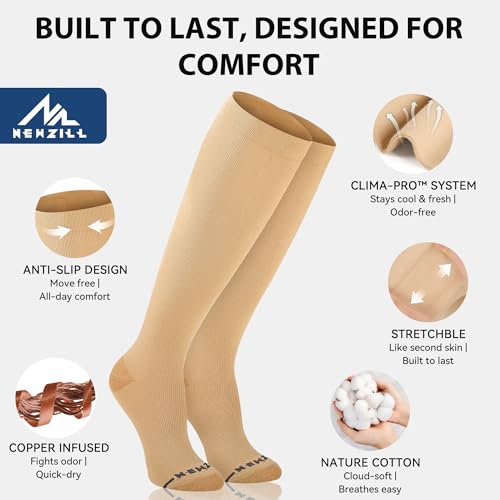 NEWZILL Copper Compression Dress Socks for Women & Men, 15-20 mmHg - color: Nude, size: Small-Medium