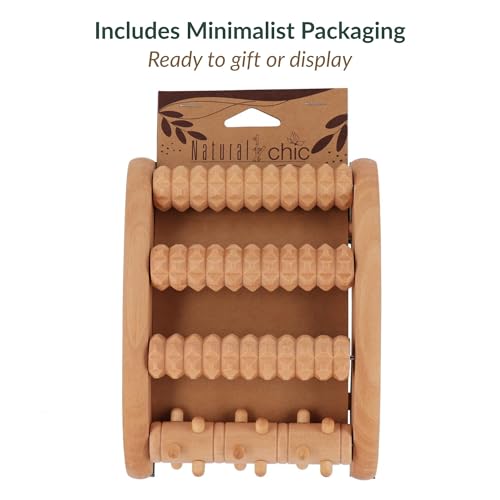 Wooden Foot Roller Massager, 4 Textured Rollers, Reflexology Tool, Brown