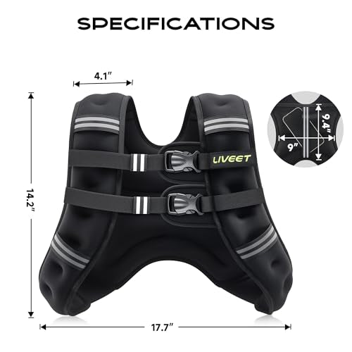 Weighted Vest, Weighted Vest for Women Men, 5lb/10lb/15lb/20lb/25lb/30lb SGS Certified Weight Vest with Pocket Reflective Strips Adjustable Buckle Straps for Walking Running Strength Training Cardio Workout - size: 25lbs