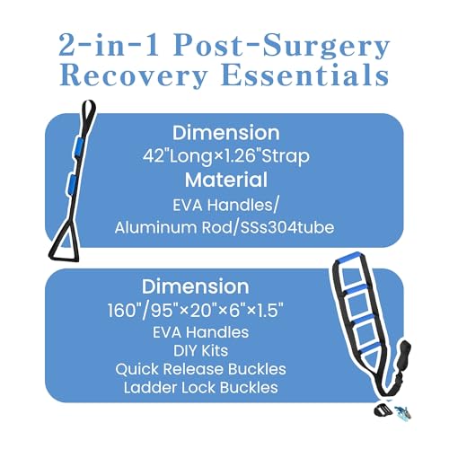 2PC Hip Replacement Kit After Surgery, Recovery Kit for Seniors with 42 Inch Leg Lifter Strap, Bed Ladder Assist(160"Bed Ladder Assist Leg Lifter)
