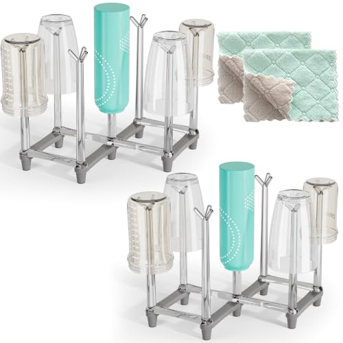 Marbrasse Retractable Cup Drying Rack, Drinking Glass and Sports Bottle Drainer Stand, Plastic Bag Dryer with Non-Slip Bottom for Kitchen Countertop, 2p - color: 2p
