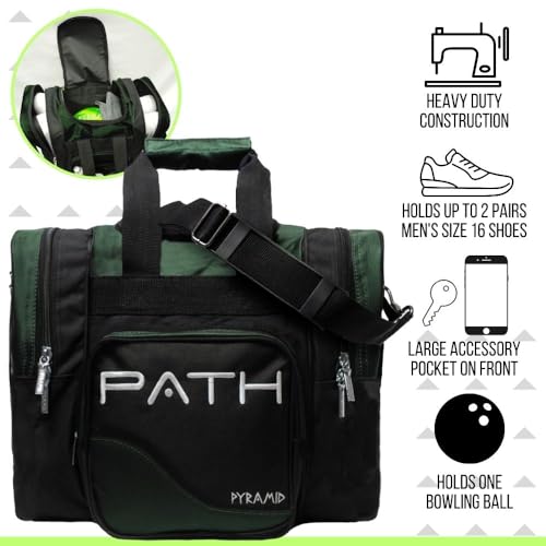 Pyramid Path Pro Deluxe Single Bowling Ball Tote - Holds One Ball, One Pair Shoes Up to Mens 15 - color: Hunter Green
