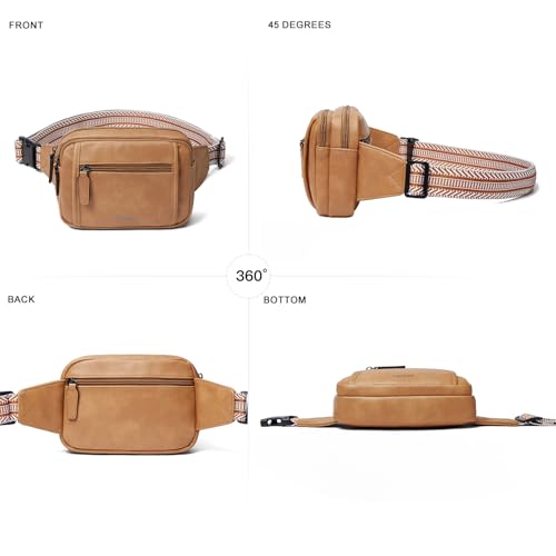 LATMAP 3L TRIPLE ZIP Fanny Packs Belt Bag For Women Men Crossbody Waist Pack Sling Chest Bum Travel Bag Purse Faux Leather Fashion Cute Tan - color: Tan
