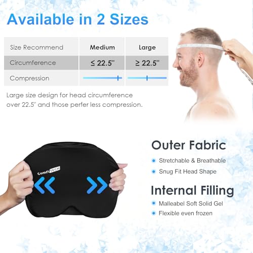 ComfiTECH Head Ice Pack Wrap Cold Cap Cooling Gel Hat, Black, L - size: Large, style: Black