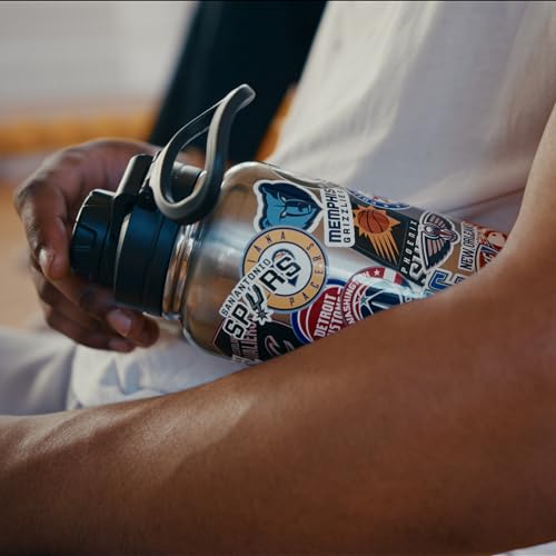 Hydrapeak NBA Officially Licensed All-Team Sticker Print Logo 32oz Insulated Water Bottle with Straw Lid and Handle, Stainless Steel Bottle, Great for Fans of All Ages - color: NBA Current, size: 32 Ounces